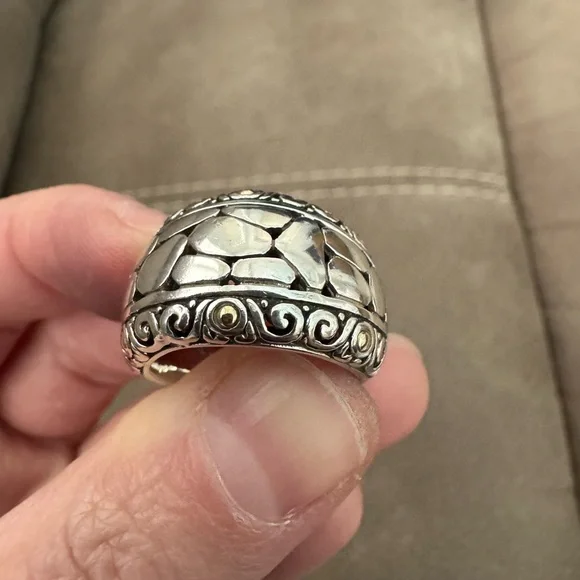 Effy Balissima BH 925 Sterling Silver 18K Gold Crackle-Look Pebble Dome Ring - Picture 8 of 14